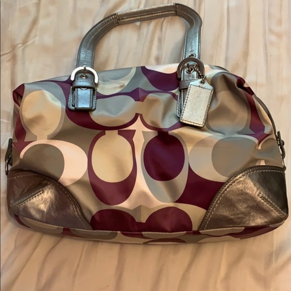 Coach Signature Purple Silver Shoulder Bag
